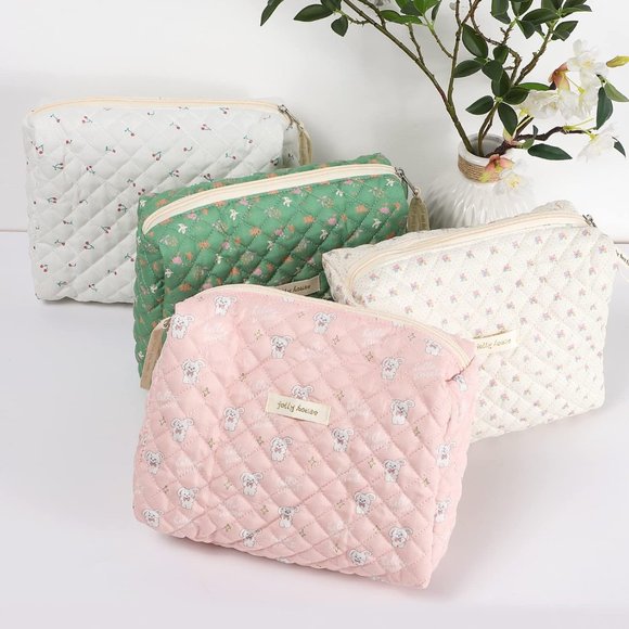 Women Kawaii Floral Cosmetic Large Travel Toiletry Bag Quilted Cosmetic Pouch - Picture 7 of 8